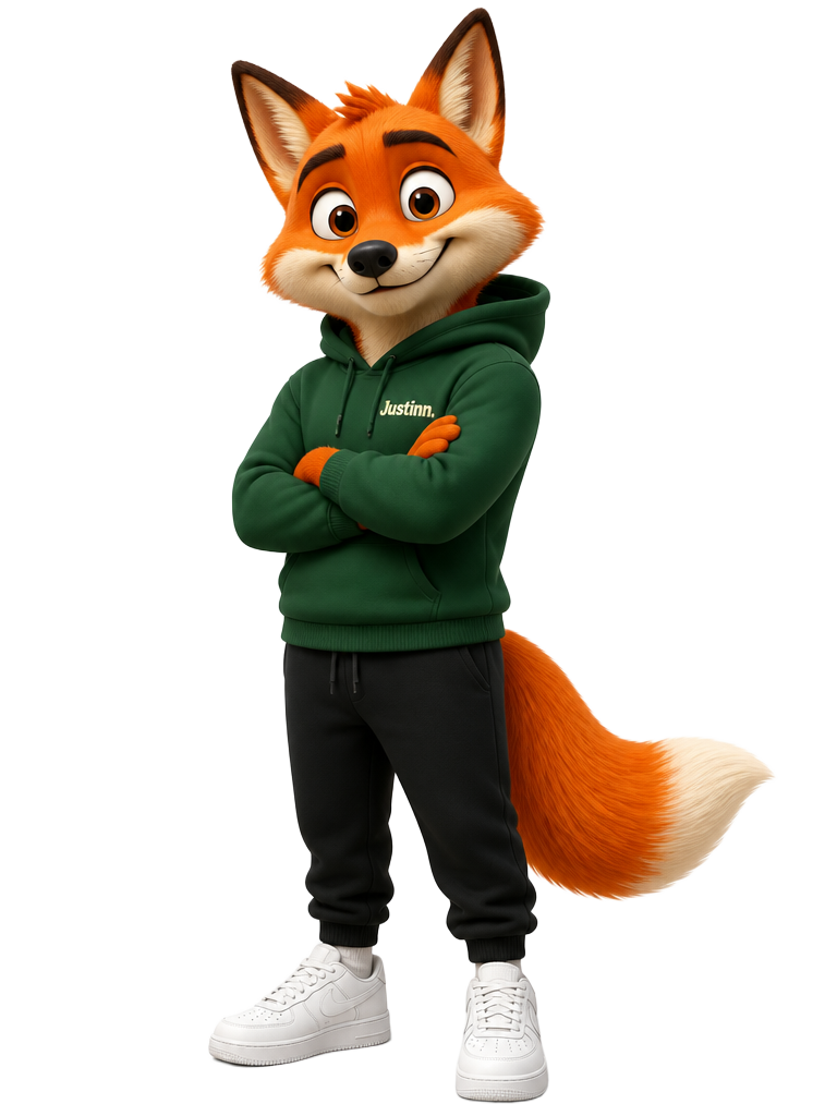 Justy, de mascotte van Justinn, denkt mee